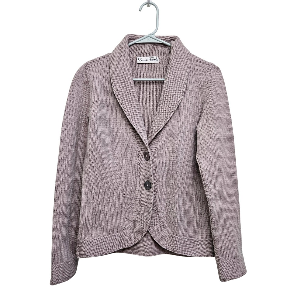 Marion Foale Cardigan Women Medium Mauve Wool Shawl Collar Knit Made in England